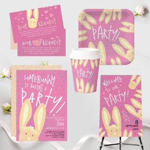 Convites Bonito Coelhinho De Garota Com Festa De Pontos Ros