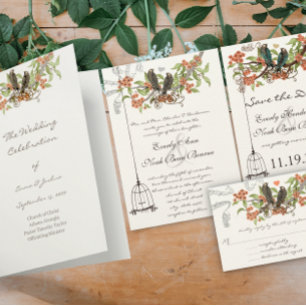 Vintage Bird no Convite para Casamento de Grãos de