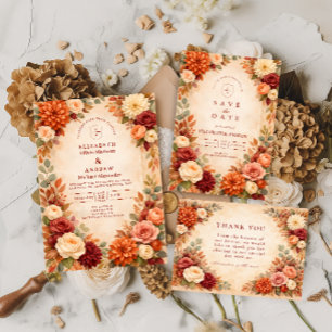 Cartão De Agradecimento Casamento Romance Floral de Outono