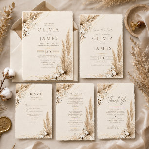 Convite de Casamento Boho Elegância Pampas Neutro