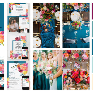 Convites Casamento floral cor de turquesa brilhante Verão