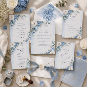 Convite de Casamento Hortênsia Azul