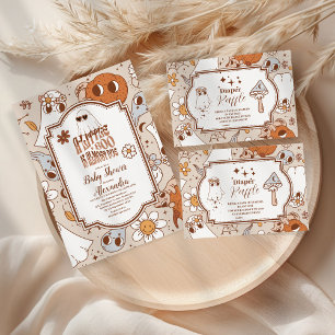 Prato De Papel Retro Grooven Halloween Pequeno Chá de fraldas Boo