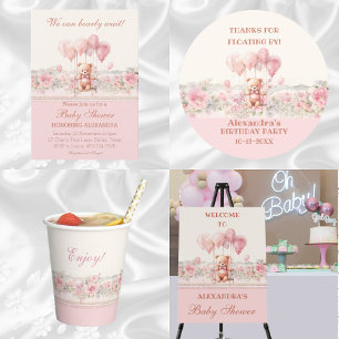 Convites Ursinho Bonito Esperar Chá de fraldas Rosa