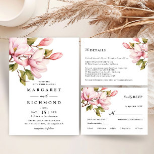 Cartão De Agradecimento Casamento Floral Elegante Magnolia Rosa Obrigado