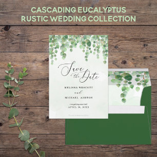 Convites Cascading Watercolor Eucalyptus Greenery Weding
