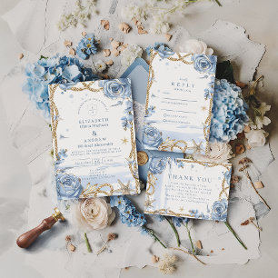 Cartão RSVP Casamento de Corda Costeira Rosa Azul