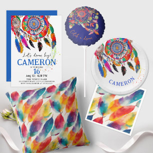 Convites Boho Colorida Drecher Catcher Birthday Watercolor