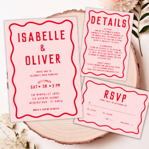 Cartão RSVP Curva Retroativa Cinzenta Vermelha Cor-de-Rosa Bri