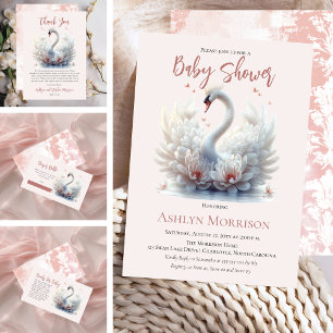 Convites Bonito Chá de fraldas Swan Floral Damask