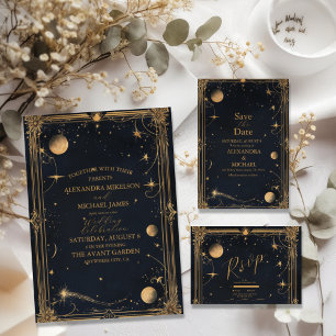 Cartão De Informações Vintage Celestial Moon Stars Casamento