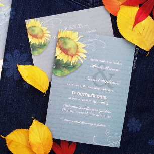Convites Casamento Amarelo de Girassol Cinzento
