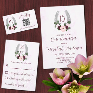 Convites Ferradura Floral Ocidental Quinceanera