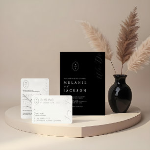 Convites Minimal Black & White Personalized Monogram Crest