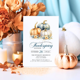 Prato De Papel Feliz Ação de Graças Azul Laranja Dourado Pumpkins