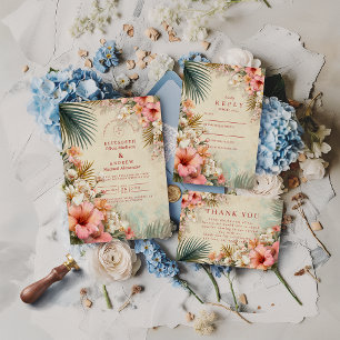 Convites Casamento Tropical Floral no Destino