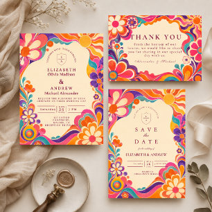 Cartão De Agradecimento Casamento Retro Groovy dos Anos 60