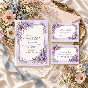 Cartão De Informações Chuva de Fraldas para Baby Shower de Bebê com Flor