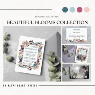 Convites Belo Casamento de Primavera Floral Pastel Teal