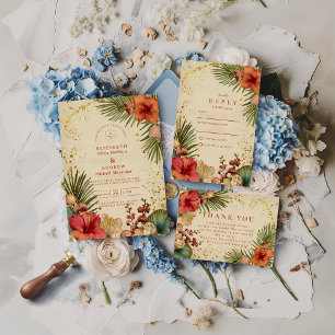 Cartão De Agradecimento Casamento Floral Tropical Vintage