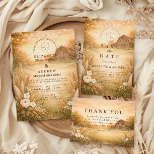 Cartão De Agradecimento Luzes de Corda de Celeiro Rústico para Casamento