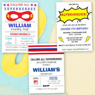 Convites Concurso de Aniversário Feliz do Partido Superhero
