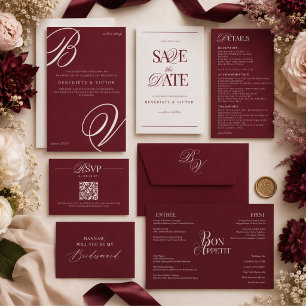 Menu Cardápio de Casamento com Monograma em Marfim e Bo