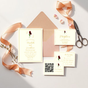 Cartão RSVP Ivory Dourada Rosa Wedding