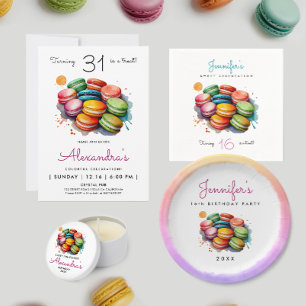 Prato De Papel Lindos Biscoitos Macaron Franceses Coloridos Aquar