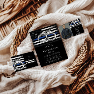 Convites Graduação da Polícia de Linha Azul fina com algema