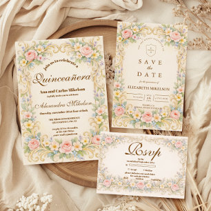 Convites Jardim de Pastel Barroco Quinceañera