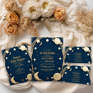 Cartão De Informações Casamento da Lua do Crescente Dourado Celestial