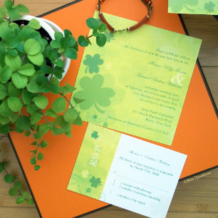 Convites Casamento de Shamrocks Verdes Elegantes
