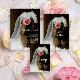 Cartão RSVP Casamento Ocidental do Rosa do País Rosa e do Cowb