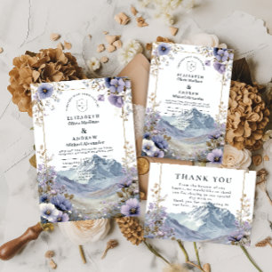Convites Casamento na Montanha de Flores Selvagens Suaves