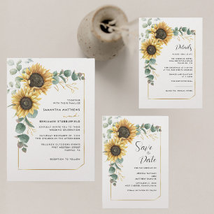Cartão RSVP Casamento Geométrico de Floral Sunflower Greenery