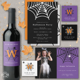 Convites Halloween Spider Web Spooky Modern Purple Party