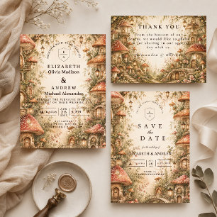 Convites Casamento Caprichoso de Cogumelos na Floresta