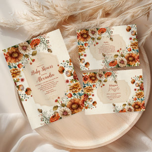 Convites Rust Terracotta Flowers Chá de fraldas