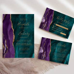 Placa RSVP de Casamento Dourado de Agato Roxo Mode