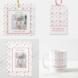 Papel De Presente Beige Red Holly Berry Holiday