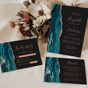 Convites Casamento Dark de Agate Rosa de Teal Chic