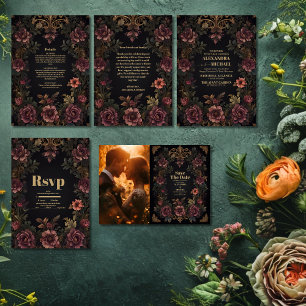 Cartão De Agradecimento Foto de Casamento Gótico Floral Floral Vitoriano R