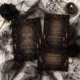 Cartão RSVP Casamento Encantado com Fantasia Gótica