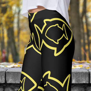 Legging Padrões de queixo preto e amarelo fabuloso e diver