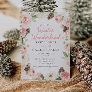 Convites Oh, Chá de fraldas de Menina Rosa de inverno