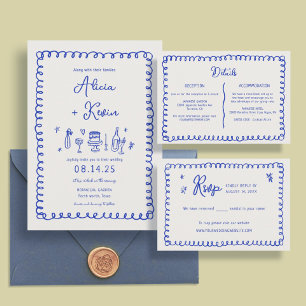 Placas RSVP de Casamento Azul Francês de Fita Dese