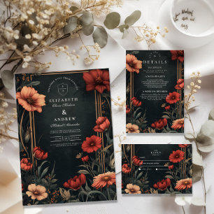 Cartão RSVP Casamento Floral Clássico de Arte Nouveau