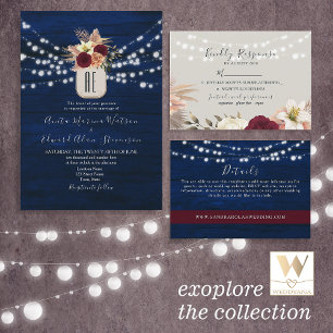 Convites Luzes de Corda de Madeira Rústica Código QR de Cas