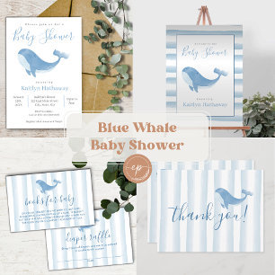 Convite Watercolor Blue Whale Chá de fraldas Magne Invite
